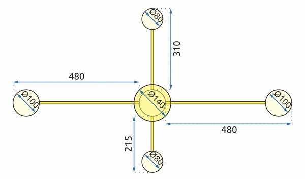 4-RUKA ZLATNA STROPNA SVJETILKA APP520-4C