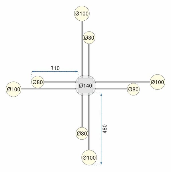 MODERNA STROPNA SVJETILKA CRNA 8-RUKA LED APP523-8C