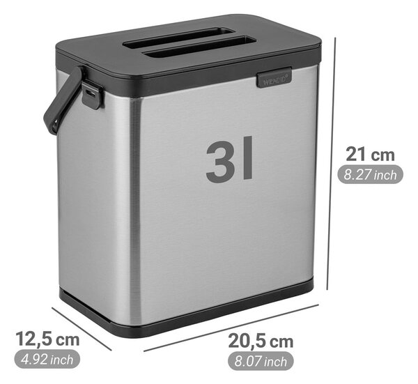 Kanta za bio otpad u mat srebrnoj boji 3 l Colin – Wenko