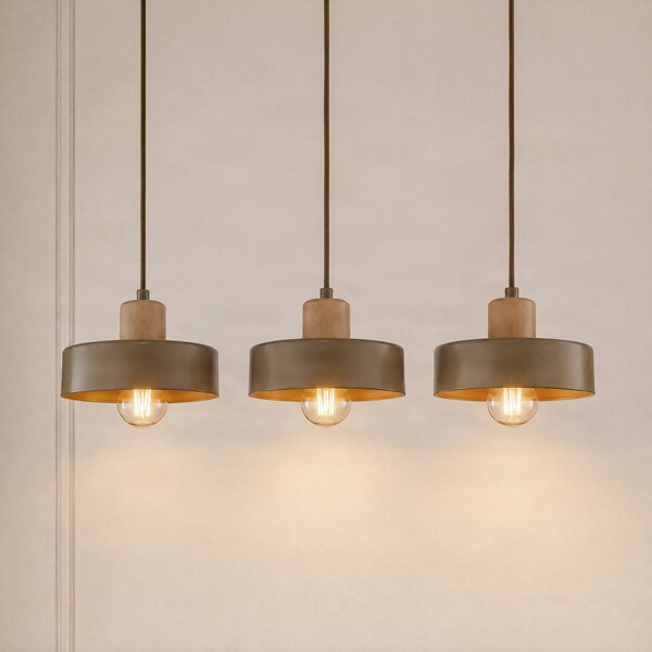 EMIBIG LIGHTING Torin viseća lampa, bež, duljina 80 cm, 3 svjetla, metal/drvo, prigušiva, Bež, Dnevni boravak/blagovaonica, Metal
