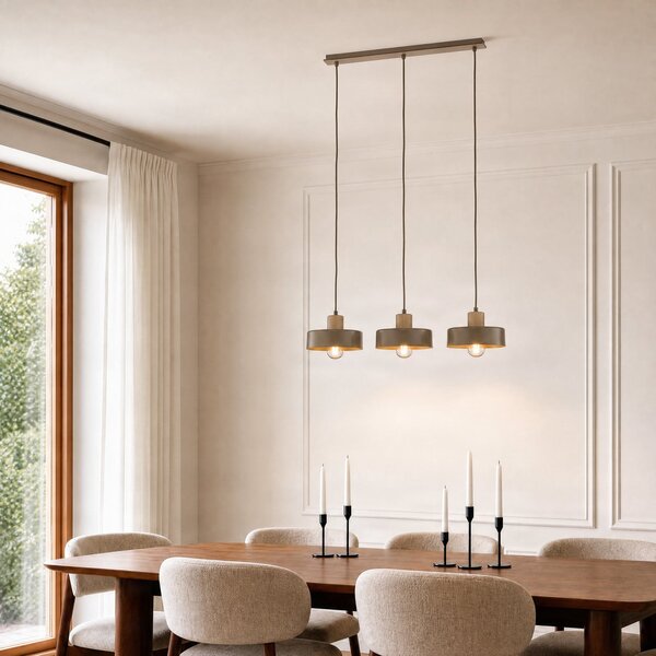 EMIBIG LIGHTING Torin viseća lampa, bež, duljina 80 cm, 3 svjetla, metal/drvo, prigušiva, Bež, Dnevni boravak/blagovaonica, Metal
