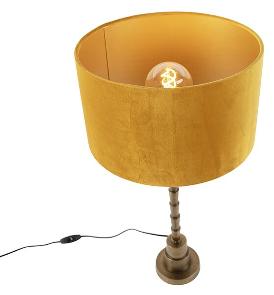 Stolna svjetiljka u stilu Art Deco s baršunastim sjenilom žute boje 35 cm - Pisos