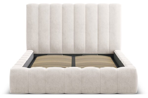 Krem tapecirani bračni krevet s prostorom za pohranu s podnicom 160x200 cm Kelp – Micadoni Home