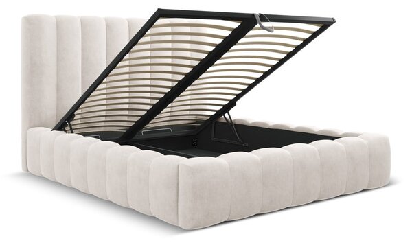Krem tapecirani bračni krevet s prostorom za pohranu s podnicom 160x200 cm Kelp – Micadoni Home