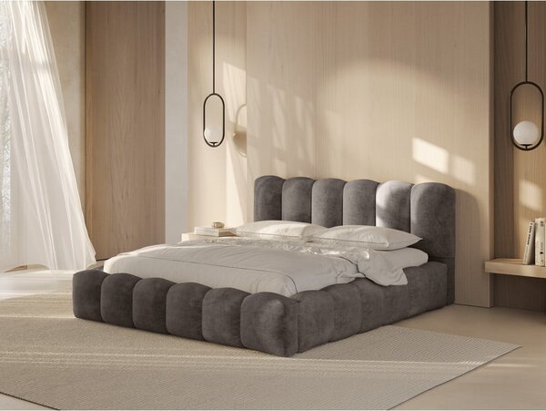 Svjetlo smeđi tapecirani bračni krevet s prostorom za pohranu s podnicom 160x200 cm Lupine – Micadoni Home