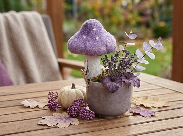 Jesenska dekoracija s klipom MUSHROOM 13,5 cm, ljubičasta