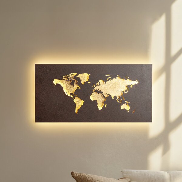 Lucande LED zidna svjetiljka World, hrđa/zlatna, 60 cm x 30, Smeđa / hrđa, Dnevni boravak/blagovaonica, Metal
