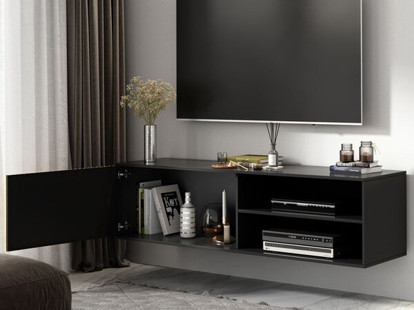 Viseca TV komoda MEORATI 150x40 cm, crna/hrast artisan