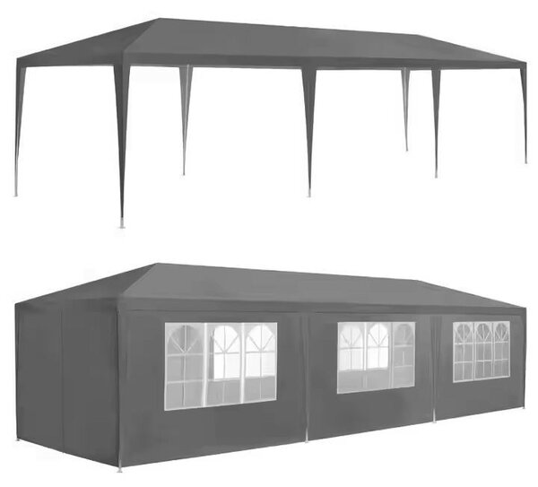 Vrtni šator / Paviljon 3 x 9 m – Idealno za zabave i vrtne događaje Siva