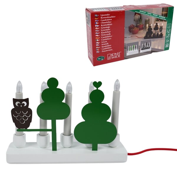 Električni metalni svijećnjak WOOD OWL, bijeli