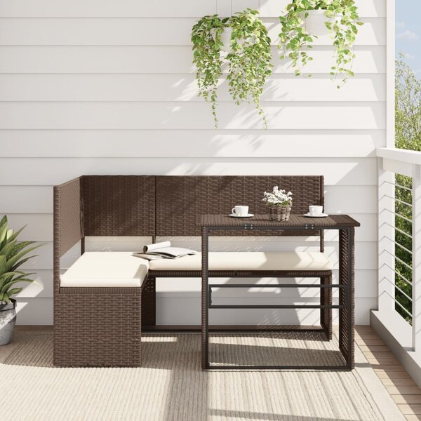 VidaXL Vrtna sofa L-oblika sa stolom i jastucima smeđa od poliratana