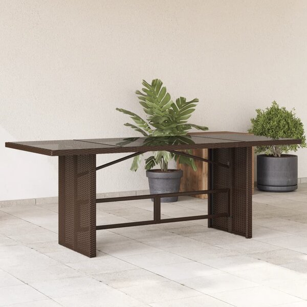 VidaXL Vrtni stol sa staklenom pločom smeđi 190x80x74 cm od poliratana