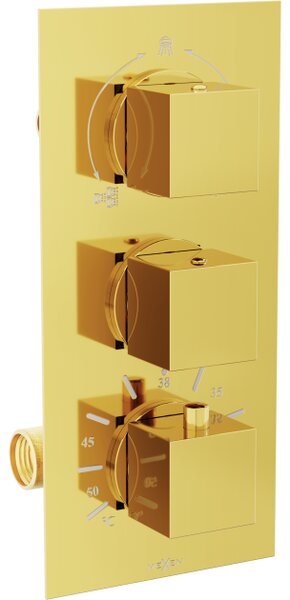 Mexen Cube termostatska slavina za kadu i tuš s 3 izlaza, zlatna - 77503-50