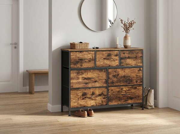 Komoda s tekstilnim ladicama TORVANI, rustikalno smeđa/crna