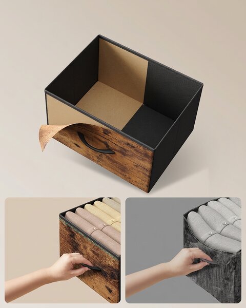 Komoda s tekstilnim ladicama TORVANI, rustikalno smeđa/crna