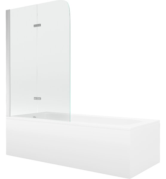 Mexen Vega pravokutna kada 160 x 70 cm sa oblogom i 2-krilnim paravanom 100 cm, prozirno, krom - 550116070X9010020100