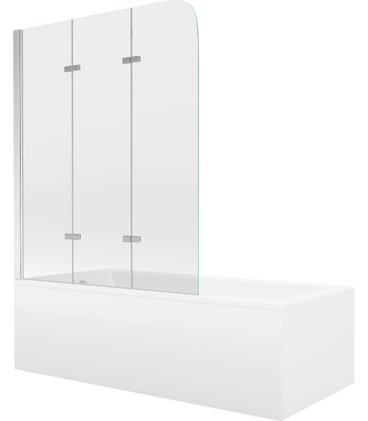 Mexen Cubik pravokutna kada 150 x 70 cm s oblogom i 3-krilnim zaslonom 120 cm, prozirna, krom - 550315070X9012030100