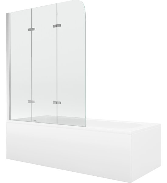 Mexen Vega pravokutna kada 150 x 70 cm s oblogom i trokrilnim paravanom 120 cm, prozirno, krom - 550115070X9012030100