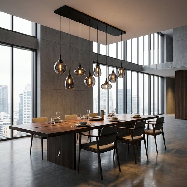 Trio Lighting Lumina viseća svjetiljka, 8 žarulja, crna/krom, staklo, prigušiva, Crno, Dnevni boravak/blagovaonica, Staklo