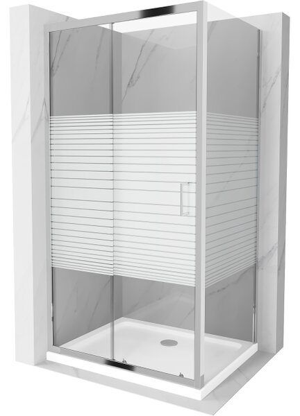 Mexen Apia staklena tuš kabina klizna 100 x 70 cm, bijele pruge, kromirana + plitka kada - 840-100-070-01-20-4010