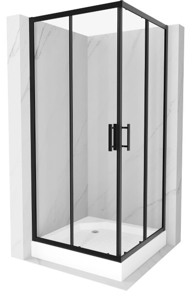 Mexen Rio kvadratna tuš kabina 90 x 90 cm, transparentna, crna + tuš kada, bijela - 860-090-090-70-00-4510