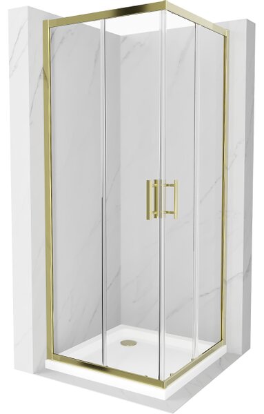 Mexen Rio kvadratna tuš kabina 90 x 90 cm, prozirna, zlatna + Flat tuš kada, bijela - 860-090-090-50-00-4010G