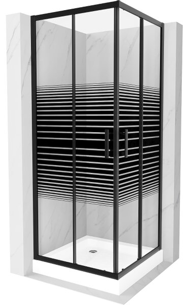 Mexen Rio kvadratna tuš kabina 80 x 80 cm, crne pruge, crna + bijeli tuš kada - 860-080-080-70-20-4510