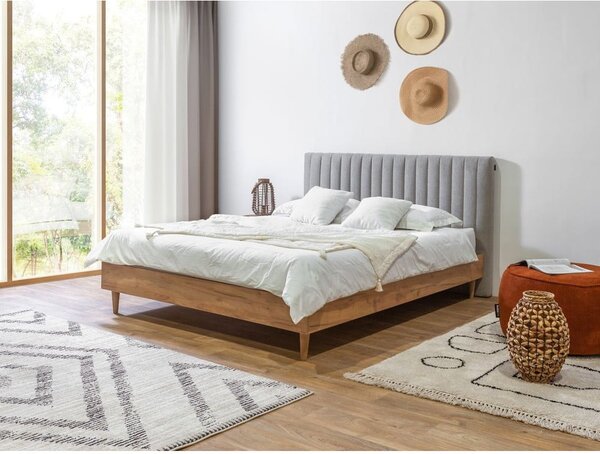 Svijetlo sivi/u prirodnoj boji bračni krevet s podnicom 160x200 cm Oceane – Bobochic Paris