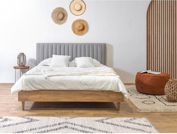 Svijetlo sivi/u prirodnoj boji bračni krevet s podnicom 160x200 cm Oceane – Bobochic Paris