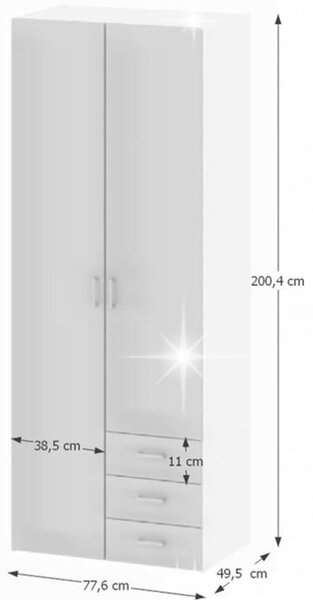 Ormar za garderobu Got 70425 2D (bijela + visoki sjaj bijeli)