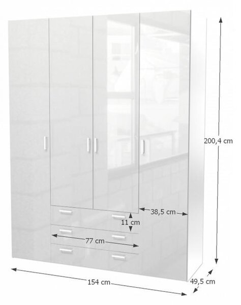 Ormar za garderobu Got 70429 4D (bijela + visoki sjaj bijeli)