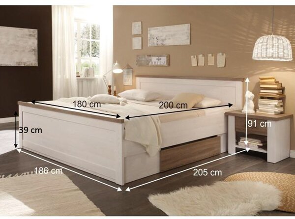Zondo.hr Bračni krevet 180 cm Dawa (prostor za odlaganje + 2 kom stolića) (bijela + hrast sonoma) . 808163