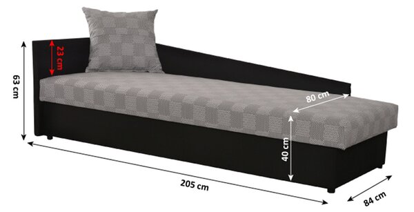 Jednostruki krevet (ležaj) 80 cm Jeannine (siva + crna) (s prostorom za odlaganje) (L)