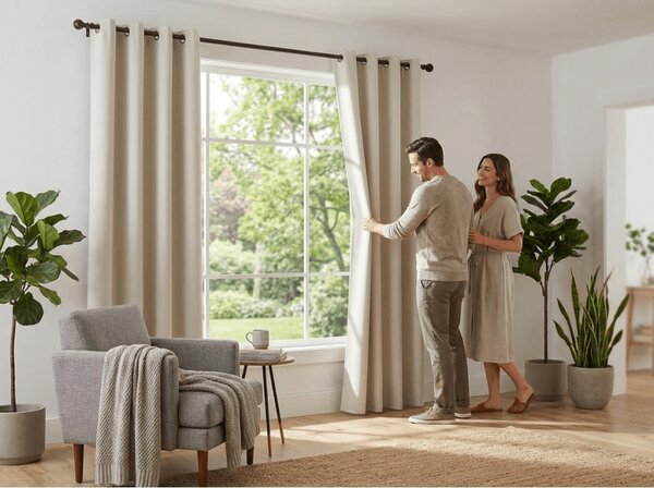 Bijelo-krem zavjesa OXFORD 140x250 cm Sistem za vješanje: Metalni prstenovi