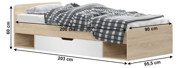 Zondo.hr Jednostruki krevet 90 cm Thornham 1S/90 (hrast sonoma + bijela) (s prostorom za odlaganje). 1006308