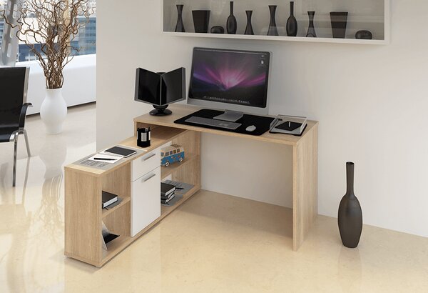 Kutni stolić za PC Norrix MT959 (hrast sonoma + bijela)