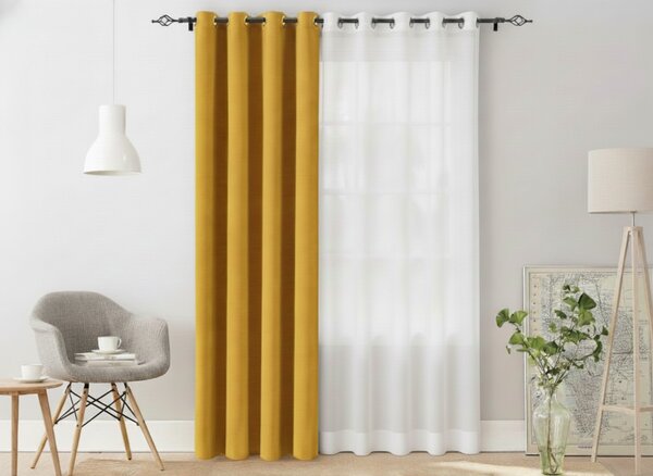 Žuta zavjesa OXFORD 140x250 cm Sistem za vješanje: Metalni prstenovi