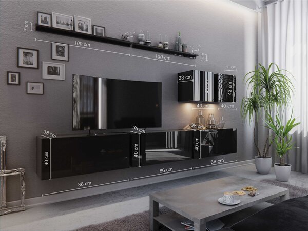 Set za dnevni boravak Darriot (crna + crni sjaj)