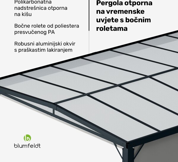Blumfeldt Pantheon Cortina Solid Sky Pergola 3x4, otporna na vremenske uvjete, sa zaštitnim lakiranjem, bočne stranice