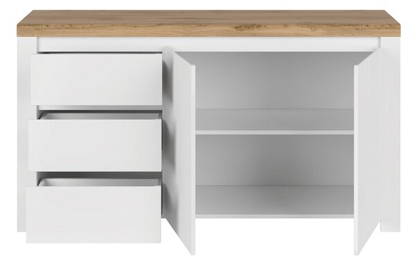 Komoda Vilgi 2D3S (visoki bijeli sjaj + Hrast wotan)