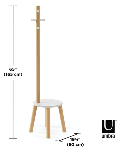 Drvena vješalica od bijele prirodne gume Pillar - Umbra