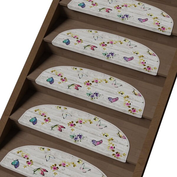 Krem set tepiha za stepenice 16 kom 20x65 cm Butterfly Life – Vitaus