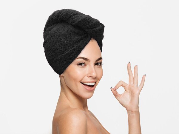 Turban za kosu od frotira koji se brzo suši, crni, 100% pamuk