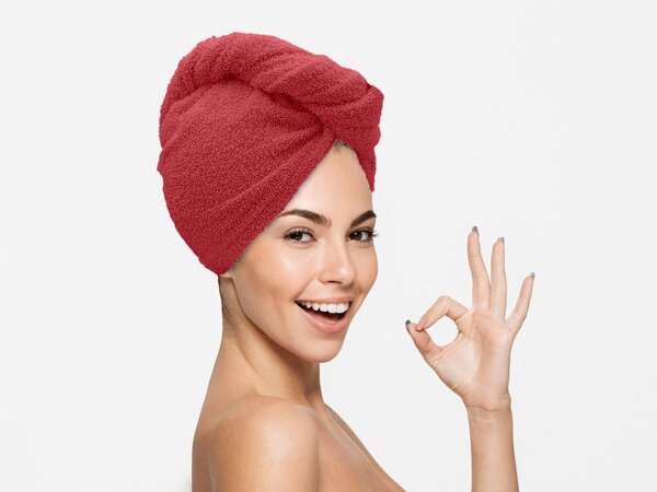 Turban za kosu od frotira koji se brzo suši crveni, 100% pamuk