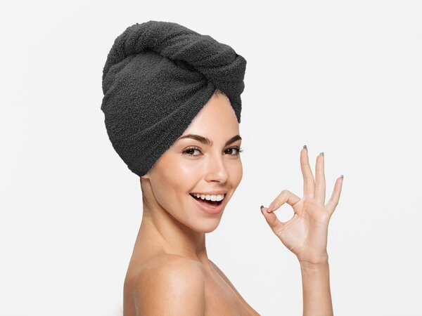 Turban za kosu od frotira koji se brzo suši tamno sivi, 100% pamuk