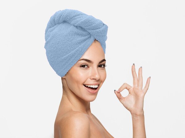 Turban za kosu od frotira koji se brzo suši svijetlo plavi, 100% pamuk
