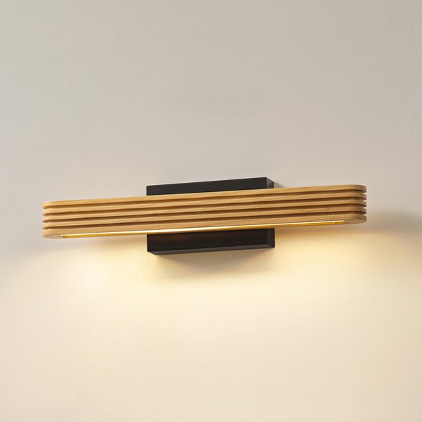 Lucande LED zidna svjetiljka Lieske, 40 cm, drvo, crna, Drvo, Dnevni boravak/blagovaonica, Drvo
