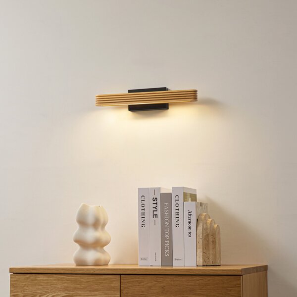 Lucande LED zidna svjetiljka Lieske, 40 cm, drvo, crna, Drvo, Dnevni boravak/blagovaonica, Drvo
