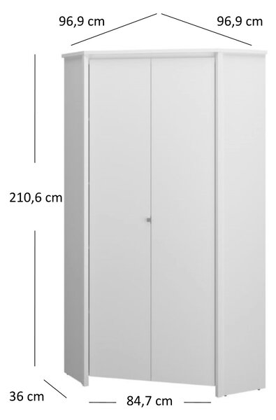 Kutni ormar za garderobu Ethan 2D (bijela)
