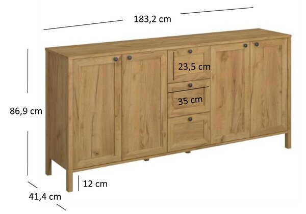 Komoda Keira 4D3S (hrast craft zlatni)